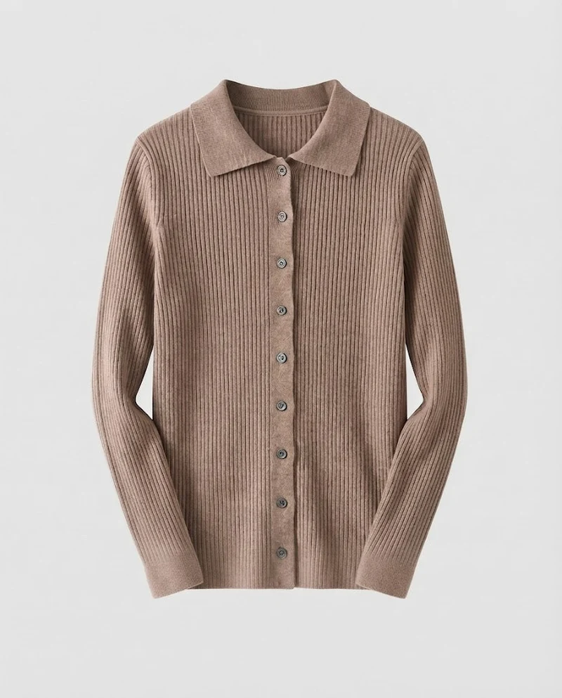 Damen Feiner Rippenstrick-Cardigan mit Hemdkragen und passendem Trägertop Nord Taschen