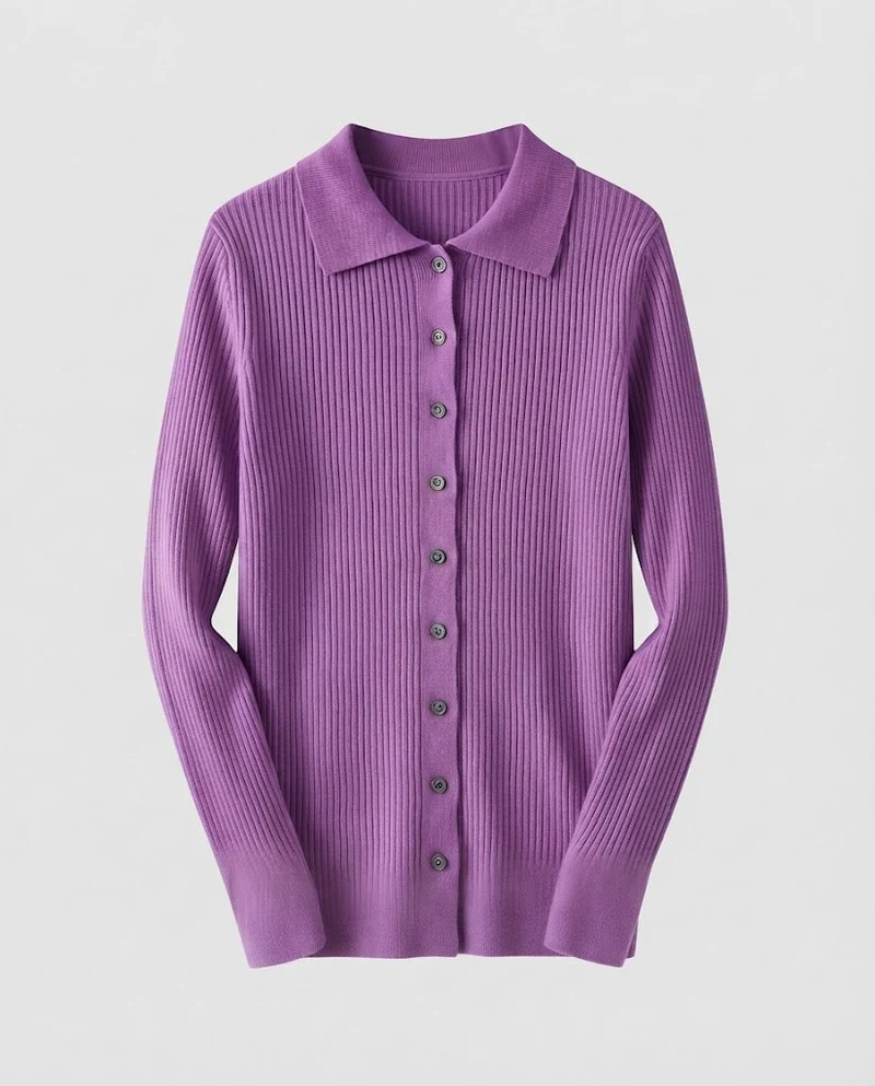 Damen Feiner Rippenstrick-Cardigan mit Hemdkragen und passendem Trägertop Nord Taschen