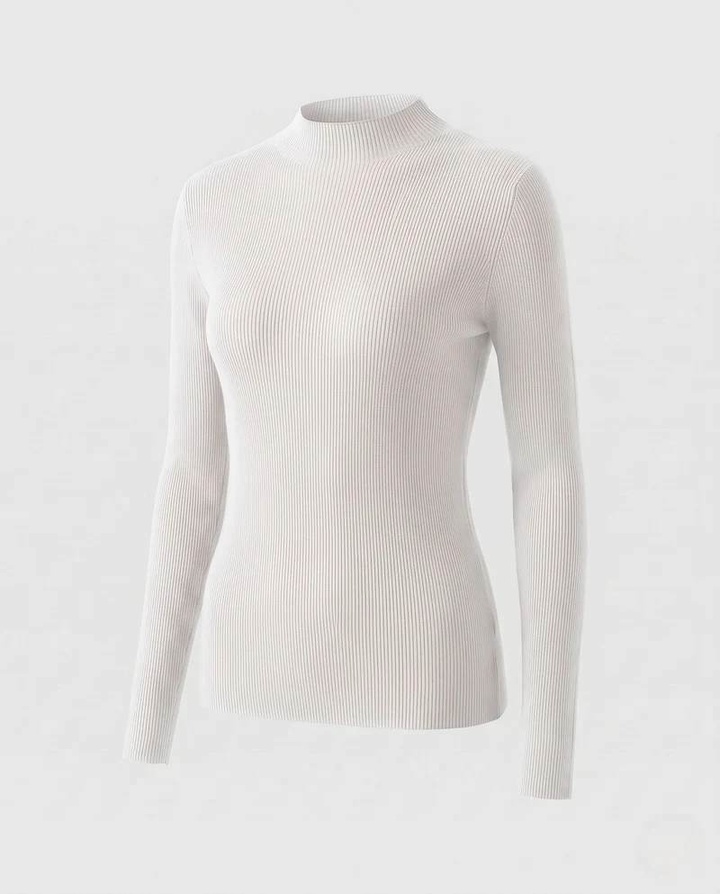Damen Feiner Rippen-Strickpullover mit kurzem Stehkragen und figurbetonter Passform Nord Taschen