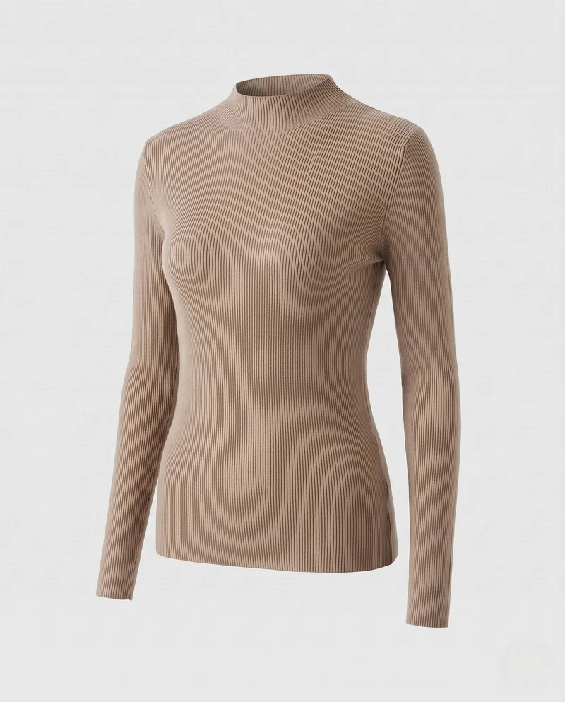 Damen Feiner Rippen-Strickpullover mit kurzem Stehkragen und figurbetonter Passform Nord Taschen