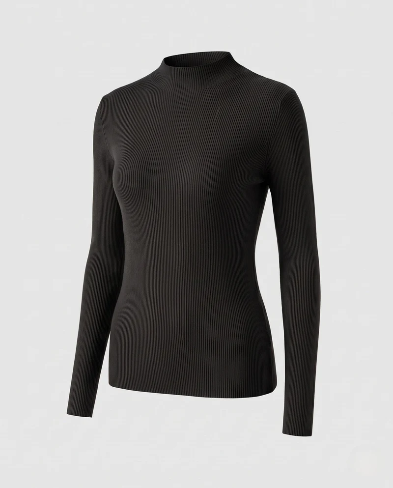 Damen Feiner Rippen-Strickpullover mit kurzem Stehkragen und figurbetonter Passform Nord Taschen