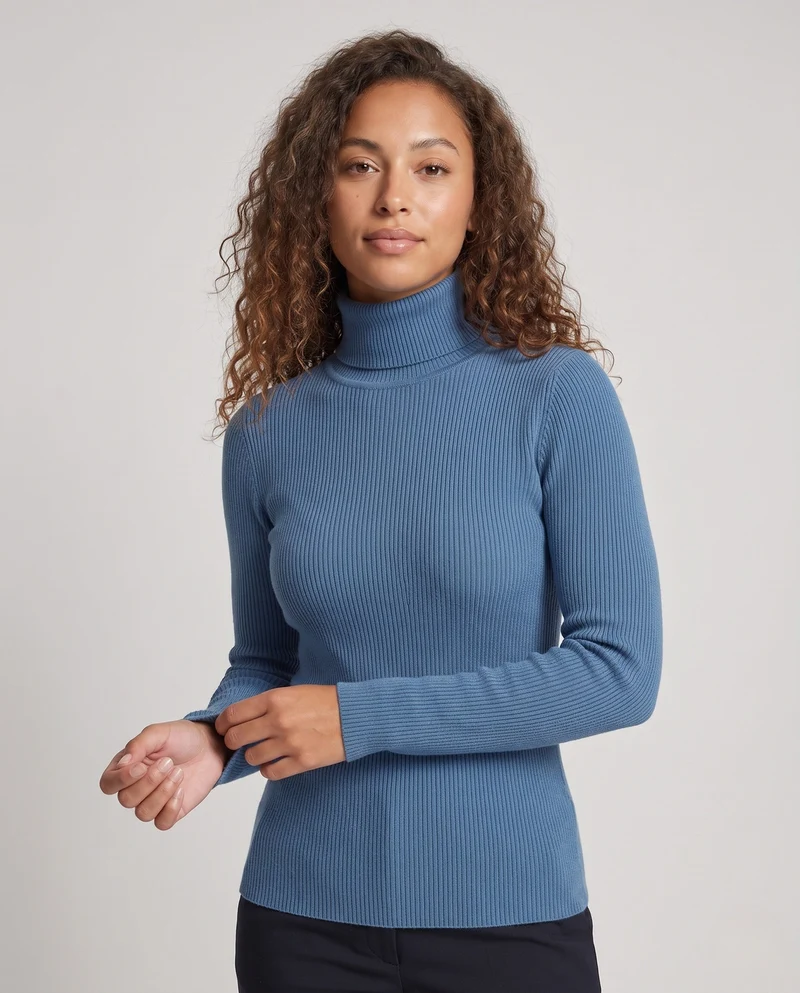 Damen Feiner Rippen-Strickpullover mit Mockneck und kaschmirähnlicher Weichheit Nord Taschen