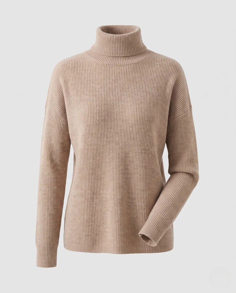 Damen Feiner Rippen-Strickpullover mit Mockneck und kaschmirähnlicher Weichheit Nord Taschen