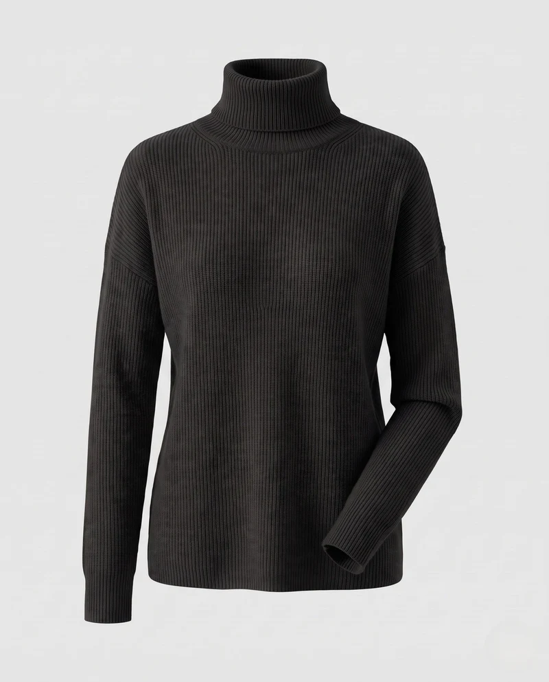 Damen Feiner Rippen-Strickpullover mit Mockneck und kaschmirähnlicher Weichheit Nord Taschen