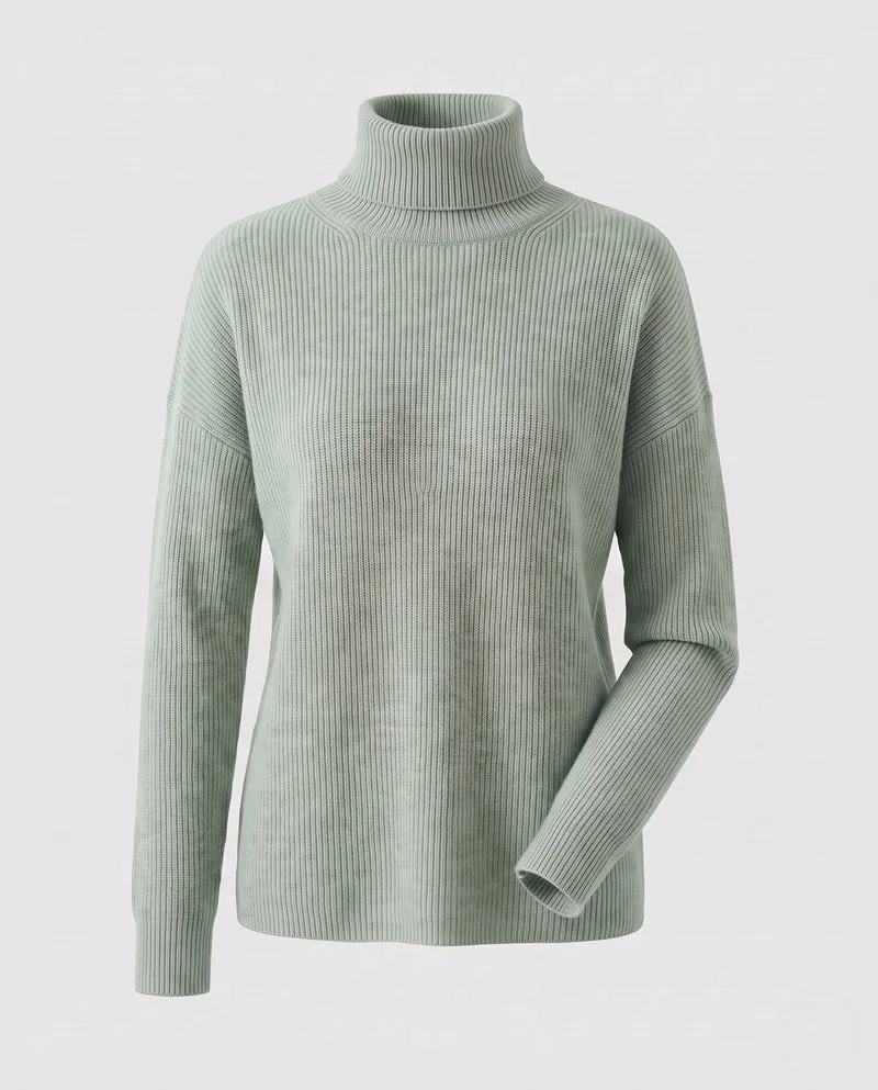 Damen Feiner Rippen-Strickpullover mit Mockneck und kaschmirähnlicher Weichheit Nord Taschen