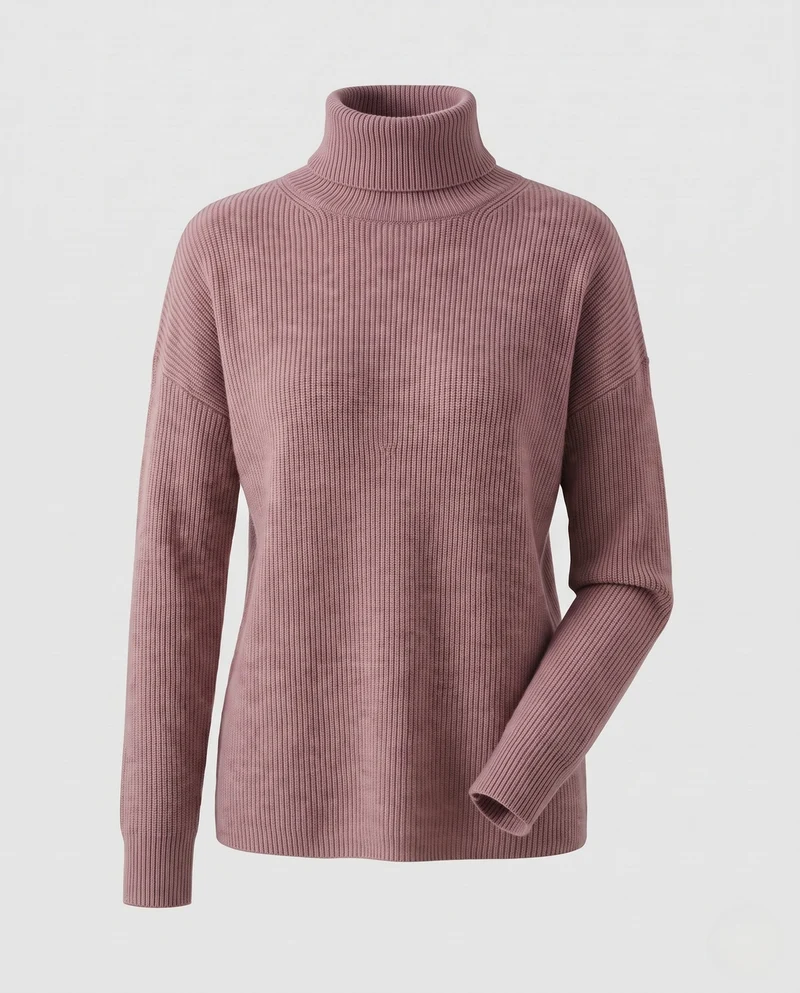 Damen Feiner Rippen-Strickpullover mit Mockneck und kaschmirähnlicher Weichheit Nord Taschen