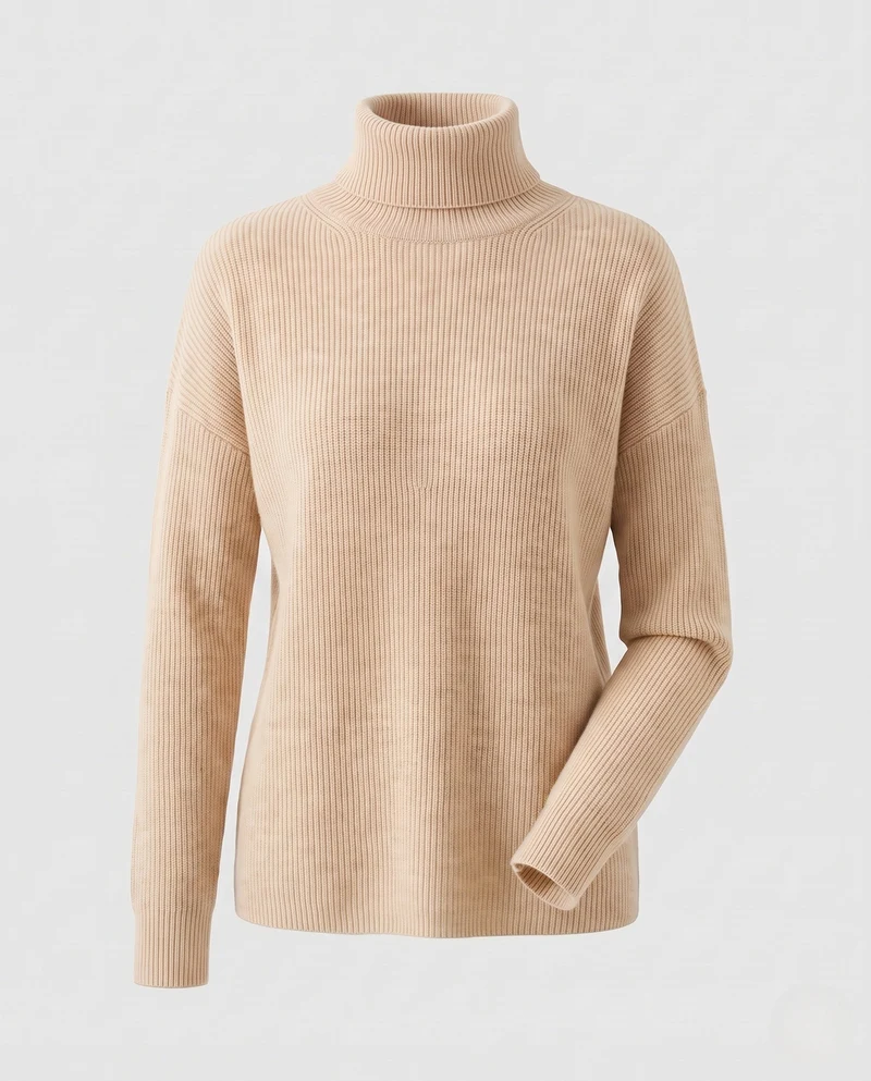 Damen Feiner Rippen-Strickpullover mit Mockneck und kaschmirähnlicher Weichheit Nord Taschen