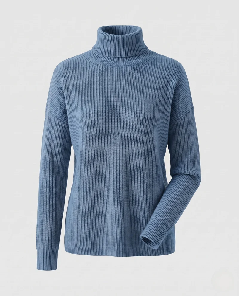 Damen Feiner Rippen-Strickpullover mit Mockneck und kaschmirähnlicher Weichheit Nord Taschen