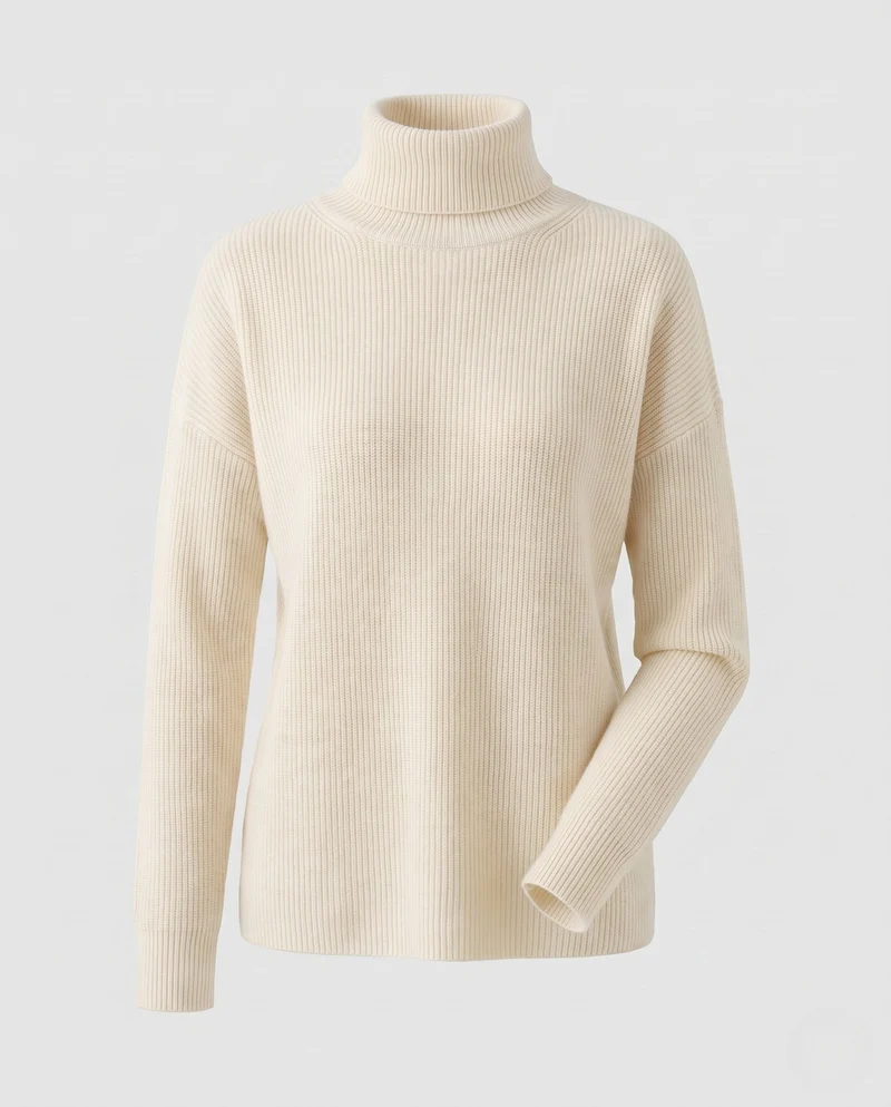 Damen Feiner Rippen-Strickpullover mit Mockneck und kaschmirähnlicher Weichheit Nord Taschen