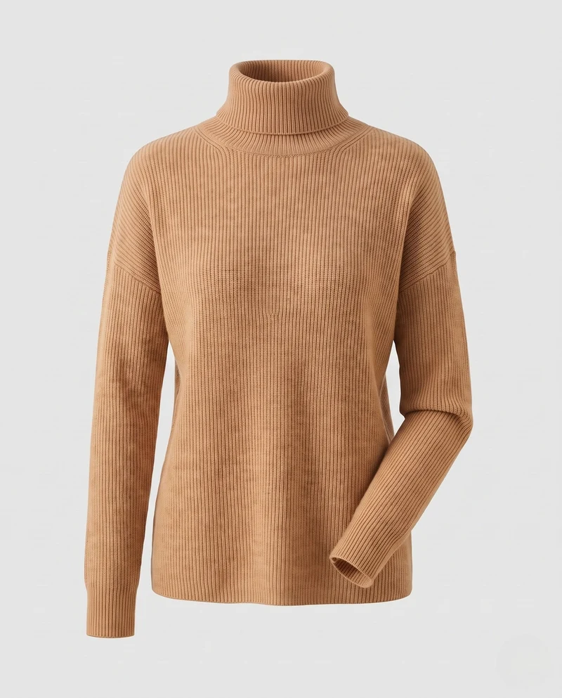 Damen Feiner Rippen-Strickpullover mit Mockneck und kaschmirähnlicher Weichheit Nord Taschen