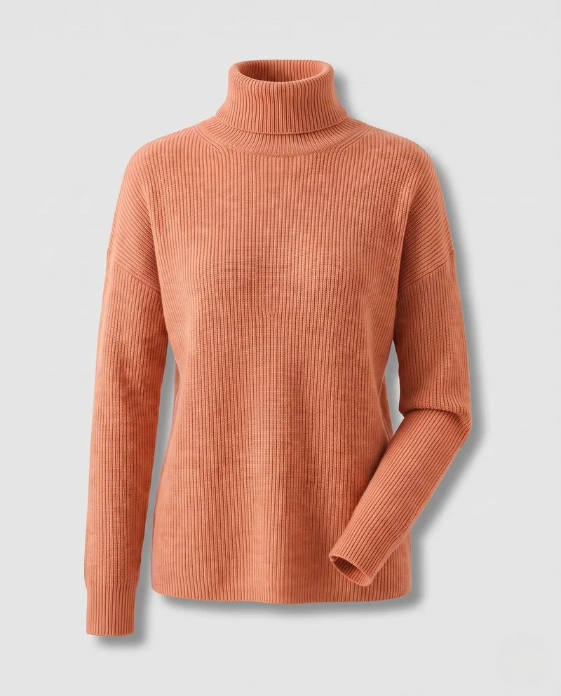 Damen Feiner Rippen-Strickpullover mit Mockneck und kaschmirähnlicher Weichheit Nord Taschen