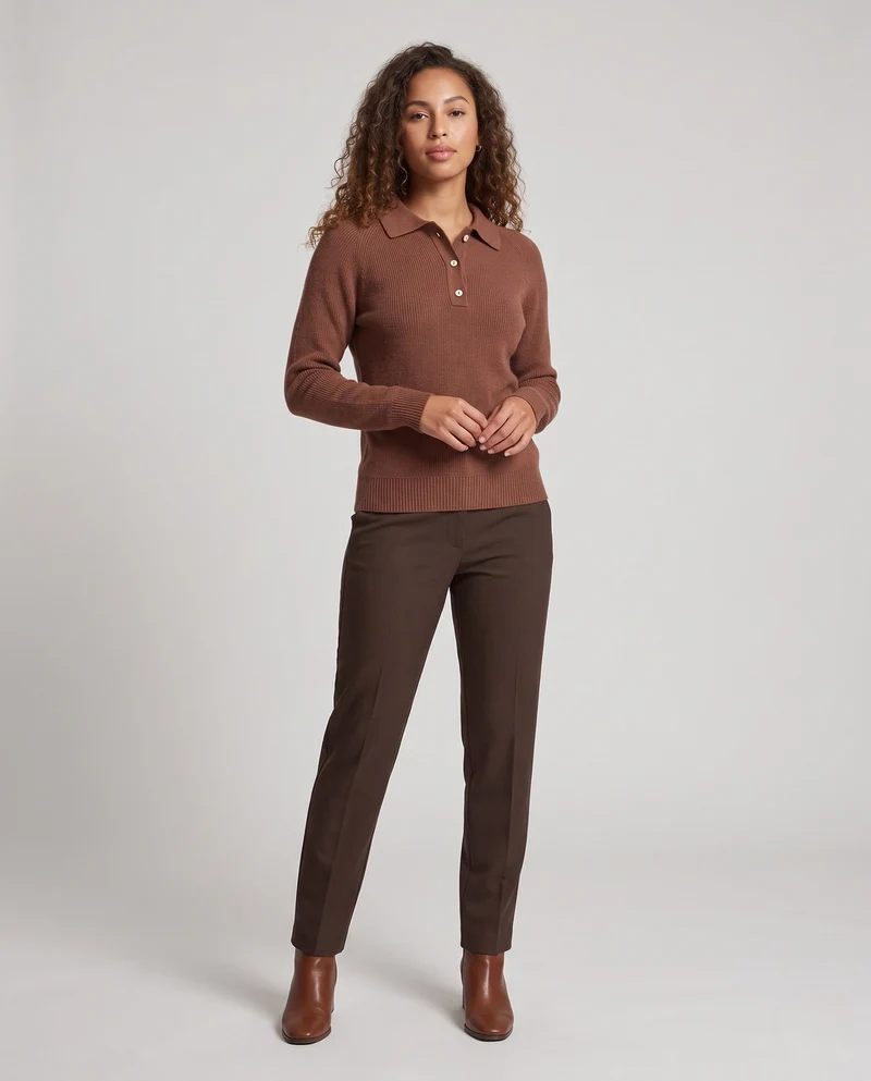Damen Feiner Polokragen-Feinstrickpullover mit Knopfleiste und kaschmirähnlicher Haptik Nord Taschen