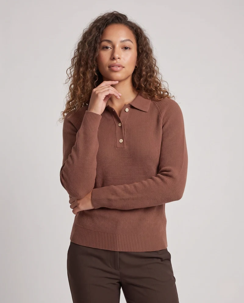 Damen Feiner Polokragen-Feinstrickpullover mit Knopfleiste und kaschmirähnlicher Haptik Nord Taschen