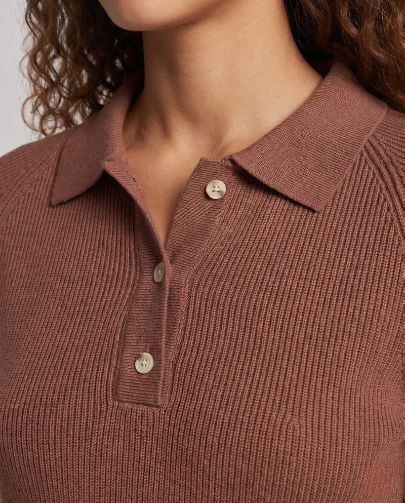 Damen Feiner Polokragen-Feinstrickpullover mit Knopfleiste und kaschmirähnlicher Haptik Nord Taschen