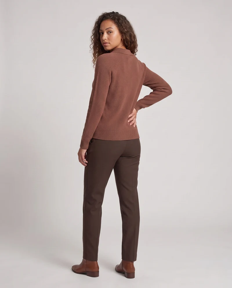 Damen Feiner Polokragen-Feinstrickpullover mit Knopfleiste und kaschmirähnlicher Haptik Nord Taschen