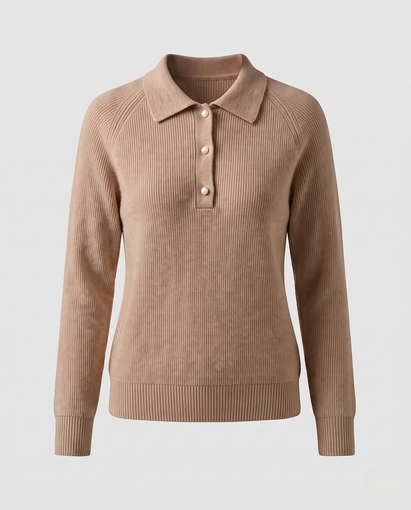 Damen Feiner Polokragen-Feinstrickpullover mit Knopfleiste und kaschmirähnlicher Haptik Nord Taschen