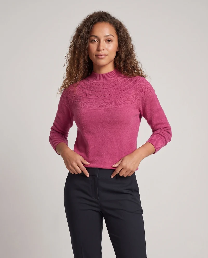 Damen Feiner Pullover aus australischer Wolle mit Ajour-Joch und legerer Passform Nord Taschen