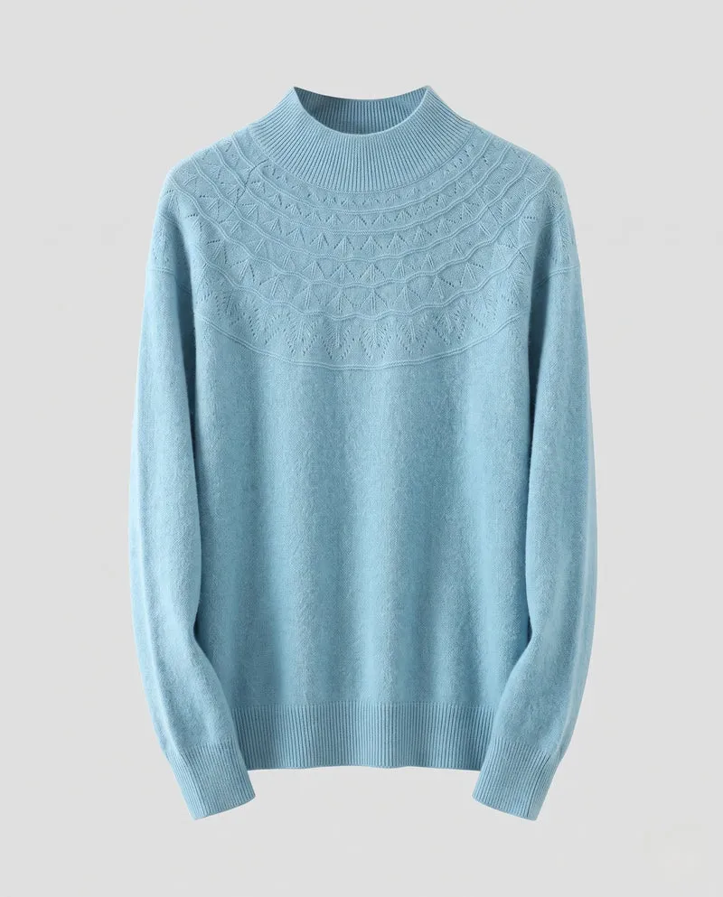 Damen Feiner Pullover aus australischer Wolle mit Ajour-Joch und legerer Passform Nord Taschen