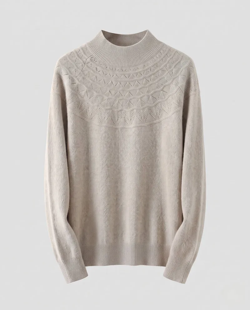 Damen Feiner Pullover aus australischer Wolle mit Ajour-Joch und legerer Passform Nord Taschen