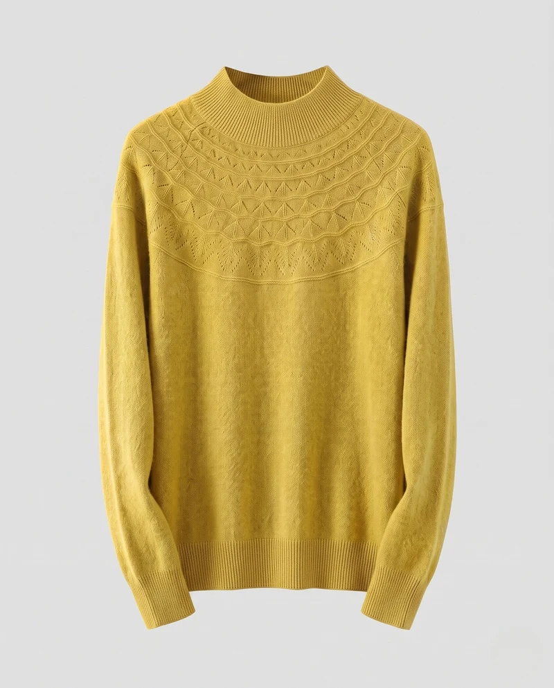 Damen Feiner Pullover aus australischer Wolle mit Ajour-Joch und legerer Passform Nord Taschen