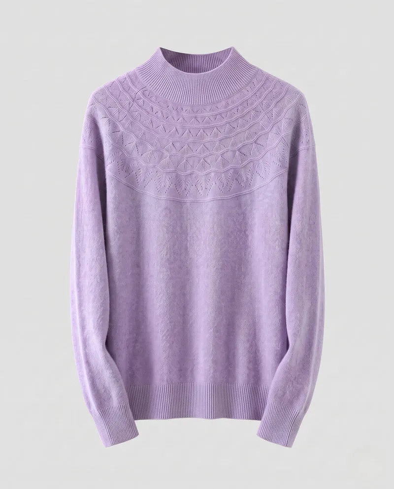 Damen Feiner Pullover aus australischer Wolle mit Ajour-Joch und legerer Passform Nord Taschen