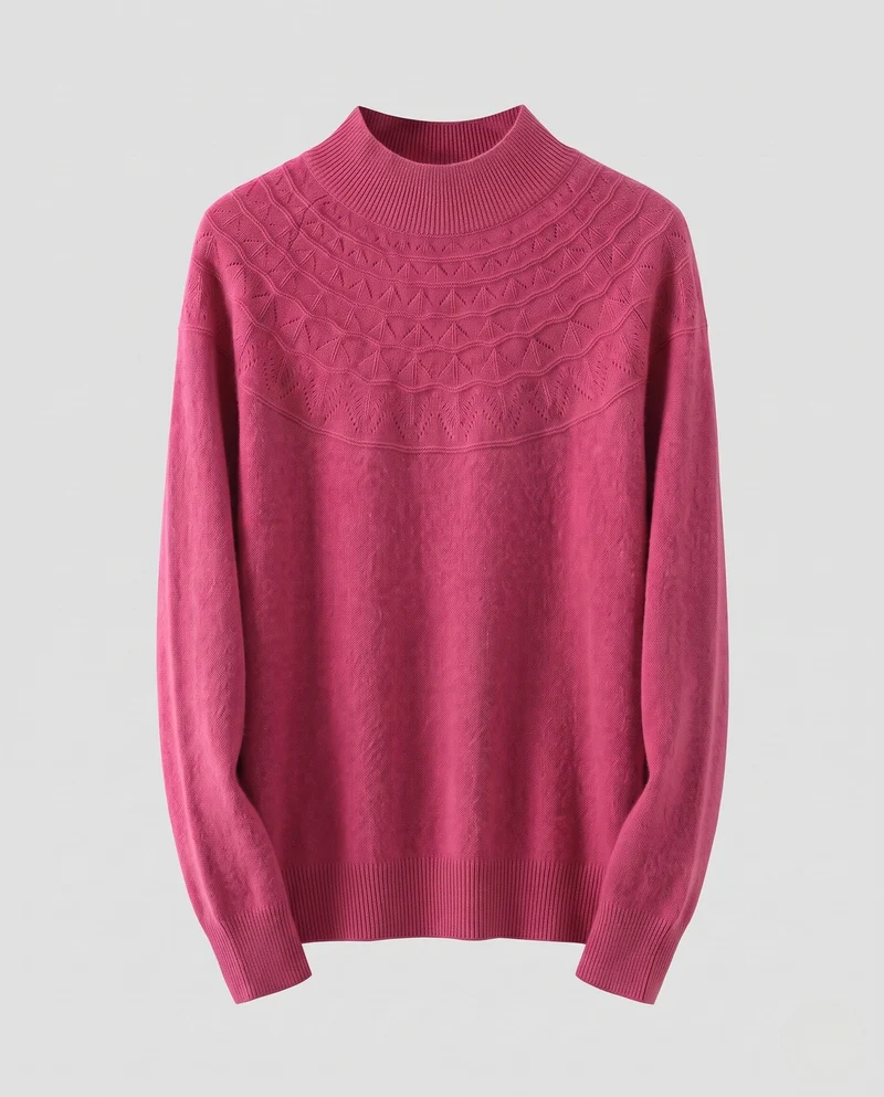 Damen Feiner Pullover aus australischer Wolle mit Ajour-Joch und legerer Passform Nord Taschen