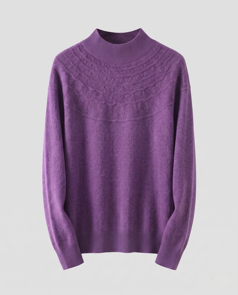Damen Feiner Pullover aus australischer Wolle mit Ajour-Joch und legerer Passform Nord Taschen