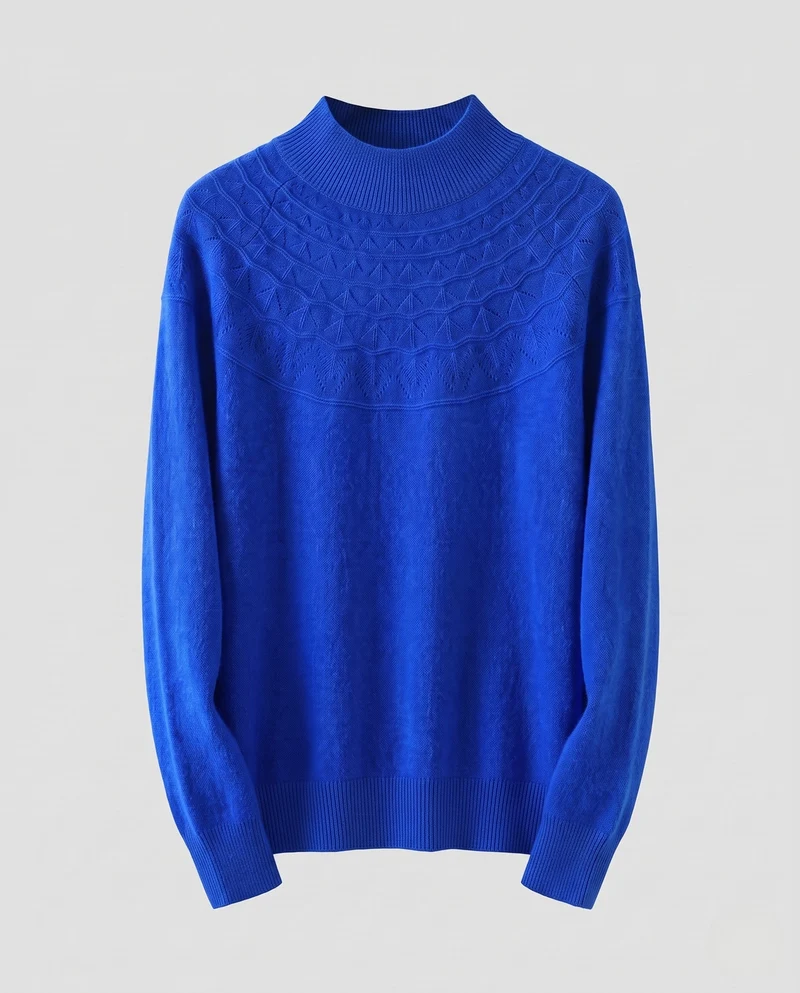 Damen Feiner Pullover aus australischer Wolle mit Ajour-Joch und legerer Passform Nord Taschen