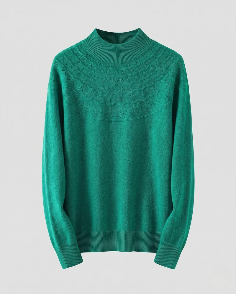 Damen Feiner Pullover aus australischer Wolle mit Ajour-Joch und legerer Passform Nord Taschen