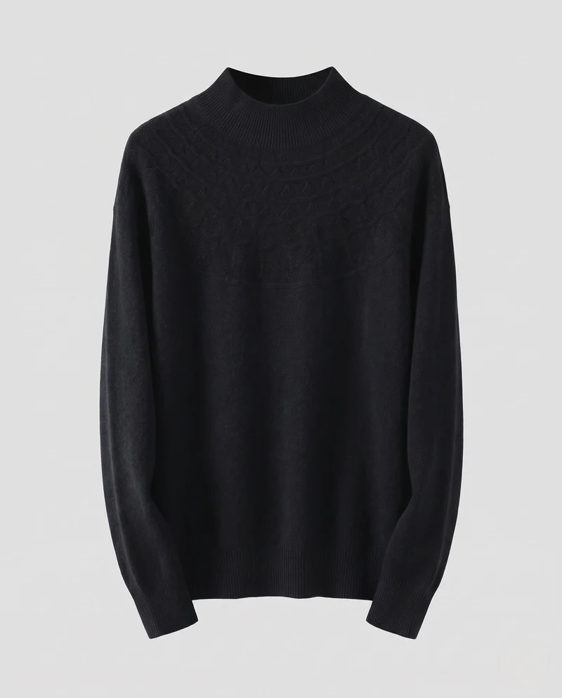 Damen Feiner Pullover aus australischer Wolle mit Ajour-Joch und legerer Passform Nord Taschen