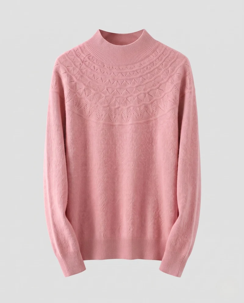 Damen Feiner Pullover aus australischer Wolle mit Ajour-Joch und legerer Passform Nord Taschen