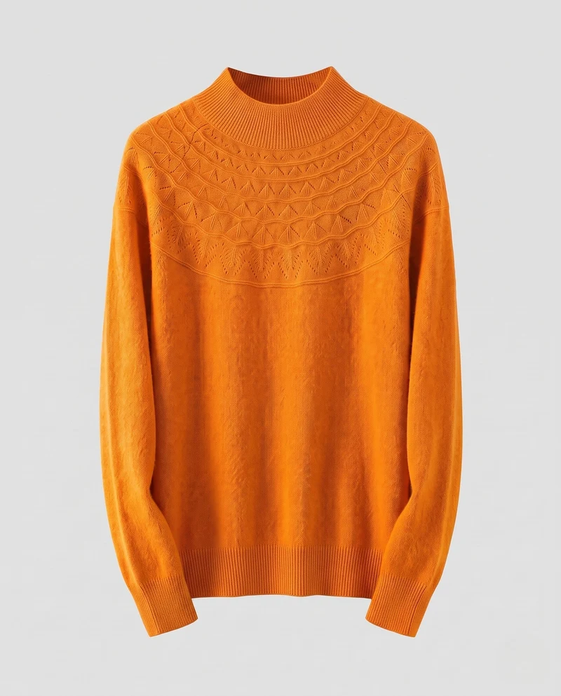 Damen Feiner Pullover aus australischer Wolle mit Ajour-Joch und legerer Passform Nord Taschen