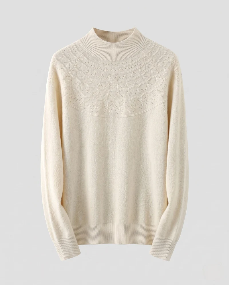 Damen Feiner Pullover aus australischer Wolle mit Ajour-Joch und legerer Passform Nord Taschen