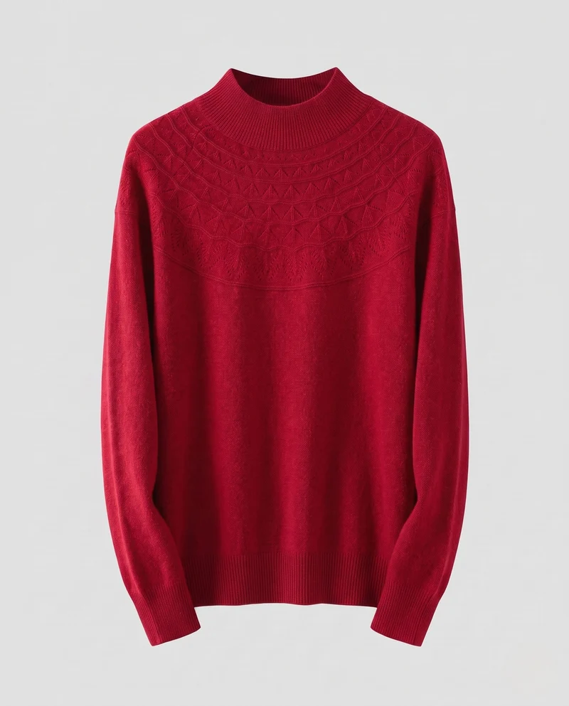 Damen Feiner Pullover aus australischer Wolle mit Ajour-Joch und legerer Passform Nord Taschen