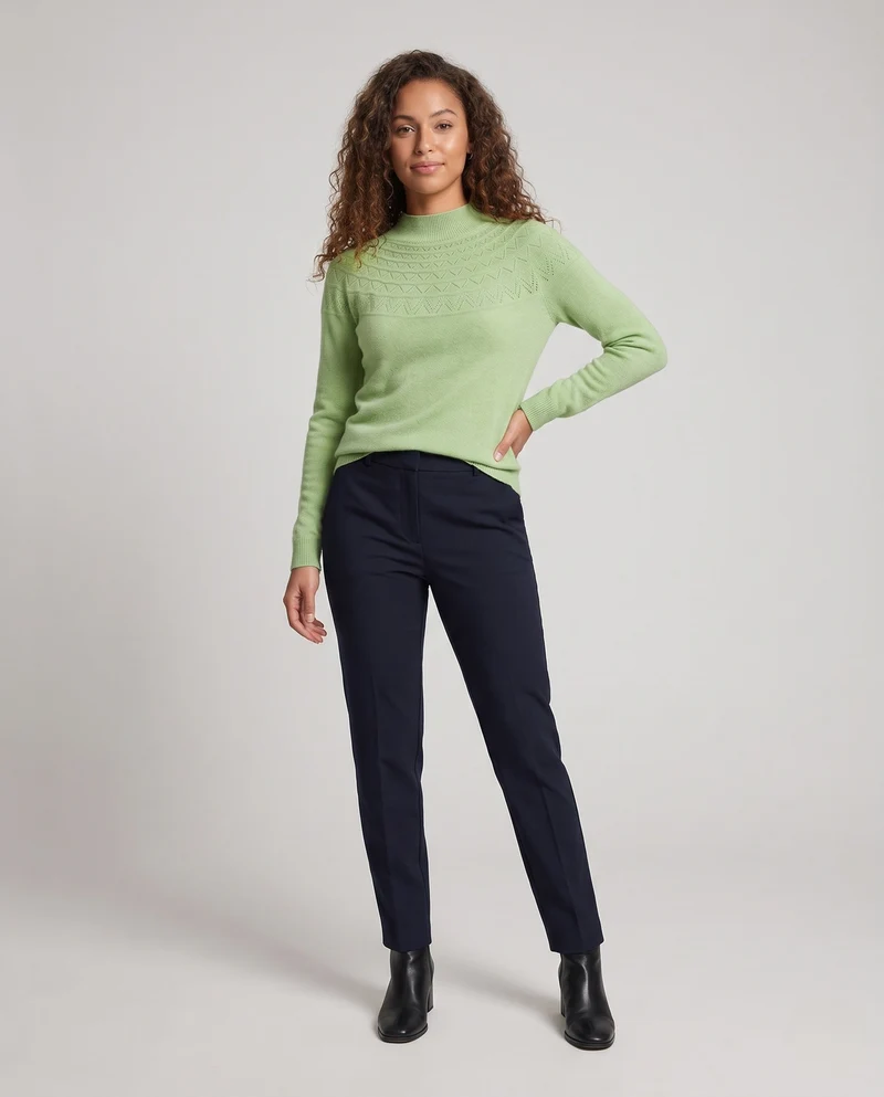 Damen Feiner Mockneck-Pullover mit Ajour-Yoke und kaschmirähnlicher Mohair-Optik Nord Taschen
