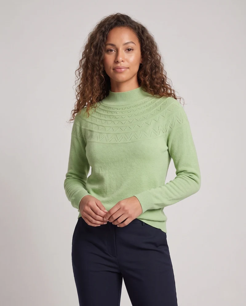 Damen Feiner Mockneck-Pullover mit Ajour-Yoke und kaschmirähnlicher Mohair-Optik Nord Taschen