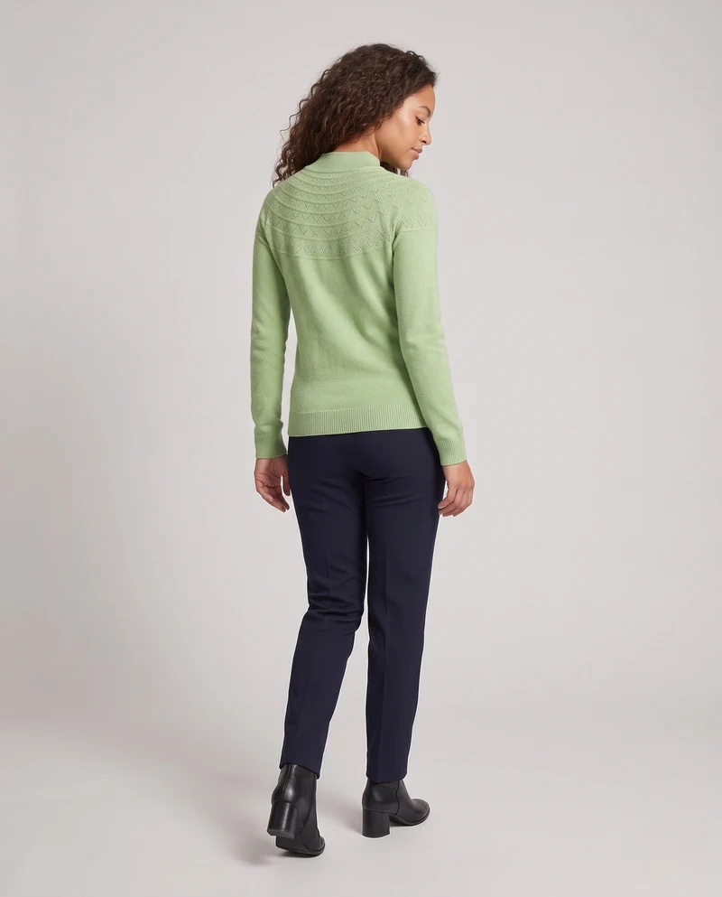 Damen Feiner Mockneck-Pullover mit Ajour-Yoke und kaschmirähnlicher Mohair-Optik Nord Taschen