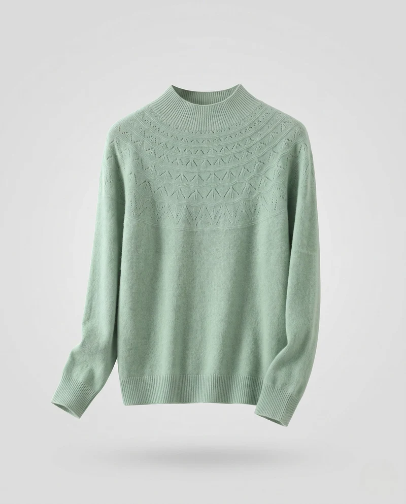Damen Feiner Mockneck-Pullover mit Ajour-Yoke und kaschmirähnlicher Mohair-Optik Nord Taschen
