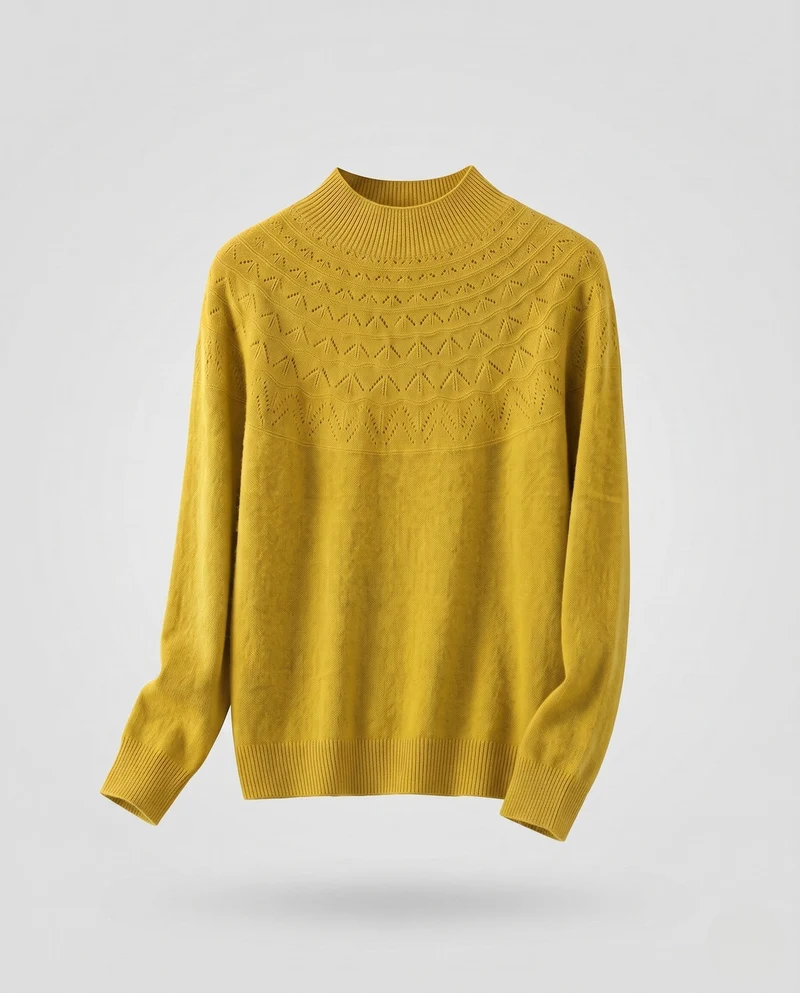 Damen Feiner Mockneck-Pullover mit Ajour-Yoke und kaschmirähnlicher Mohair-Optik Nord Taschen