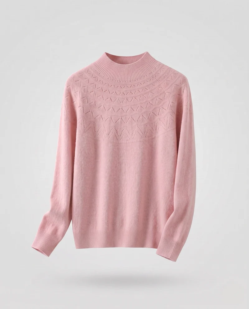 Damen Feiner Mockneck-Pullover mit Ajour-Yoke und kaschmirähnlicher Mohair-Optik Nord Taschen