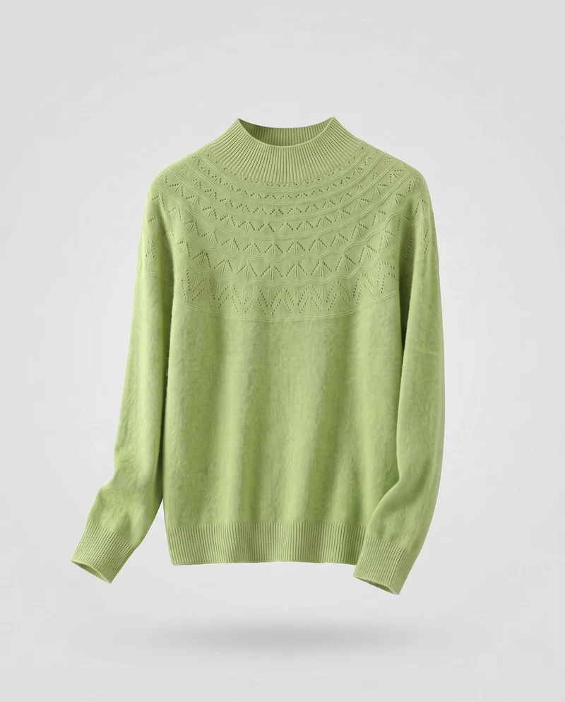 Damen Feiner Mockneck-Pullover mit Ajour-Yoke und kaschmirähnlicher Mohair-Optik Nord Taschen