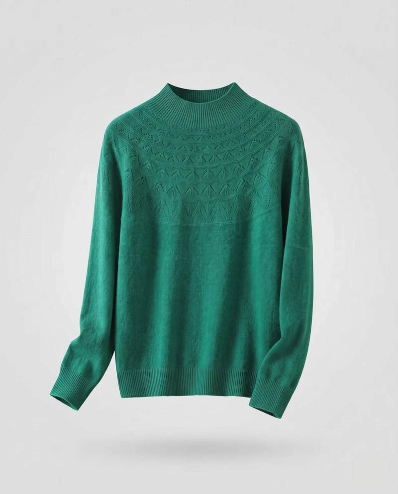 Damen Feiner Mockneck-Pullover mit Ajour-Yoke und kaschmirähnlicher Mohair-Optik Nord Taschen