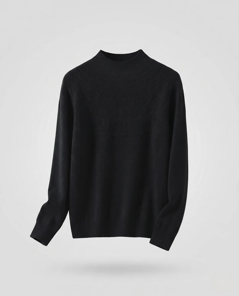 Damen Feiner Mockneck-Pullover mit Ajour-Yoke und kaschmirähnlicher Mohair-Optik Nord Taschen