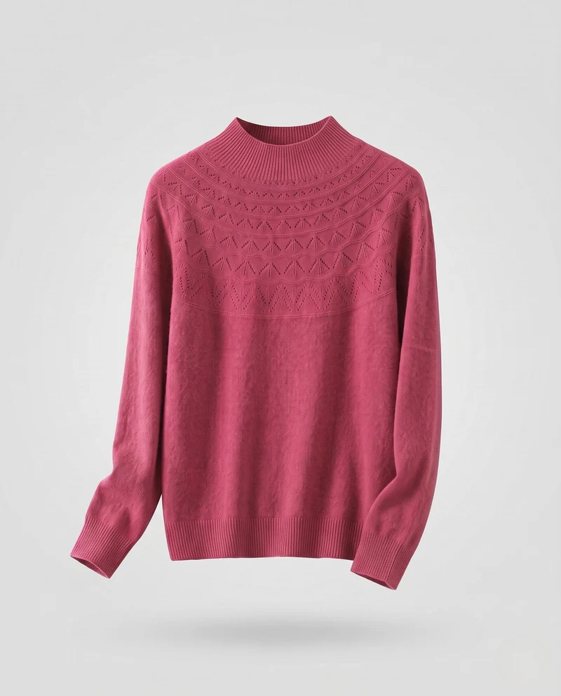 Damen Feiner Mockneck-Pullover mit Ajour-Yoke und kaschmirähnlicher Mohair-Optik Nord Taschen