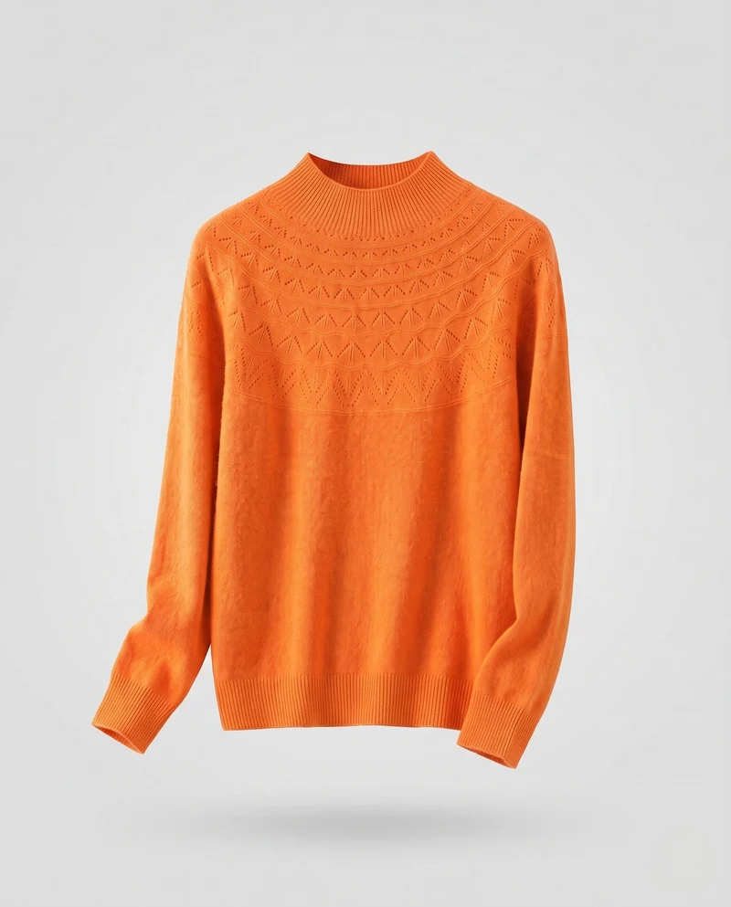 Damen Feiner Mockneck-Pullover mit Ajour-Yoke und kaschmirähnlicher Mohair-Optik Nord Taschen