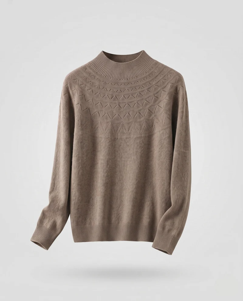Damen Feiner Mockneck-Pullover mit Ajour-Yoke und kaschmirähnlicher Mohair-Optik Nord Taschen