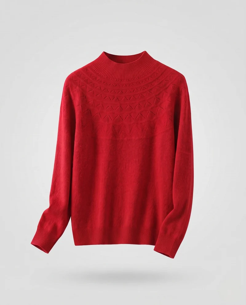 Damen Feiner Mockneck-Pullover mit Ajour-Yoke und kaschmirähnlicher Mohair-Optik Nord Taschen