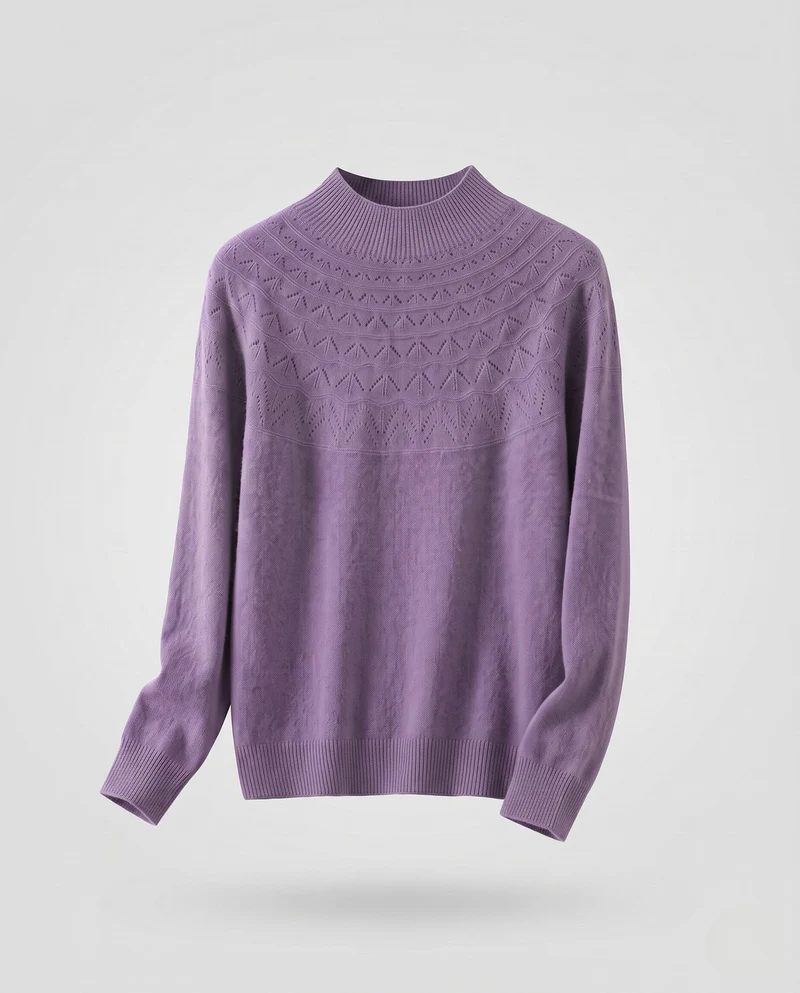 Damen Feiner Mockneck-Pullover mit Ajour-Yoke und kaschmirähnlicher Mohair-Optik Nord Taschen