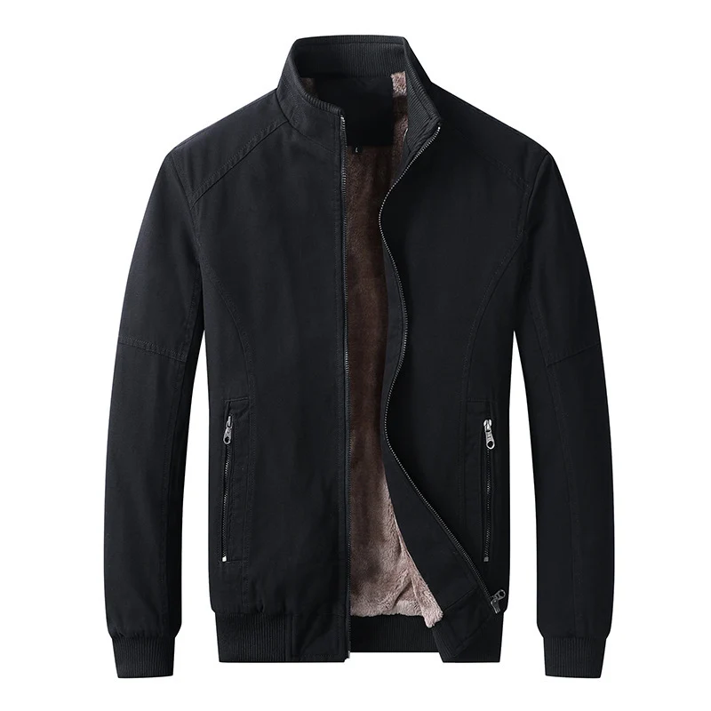 Herren gefütterte Canvas-Bomberjacke mit Teddyfleece-Innenfutter und Stehkragen Nord Taschen