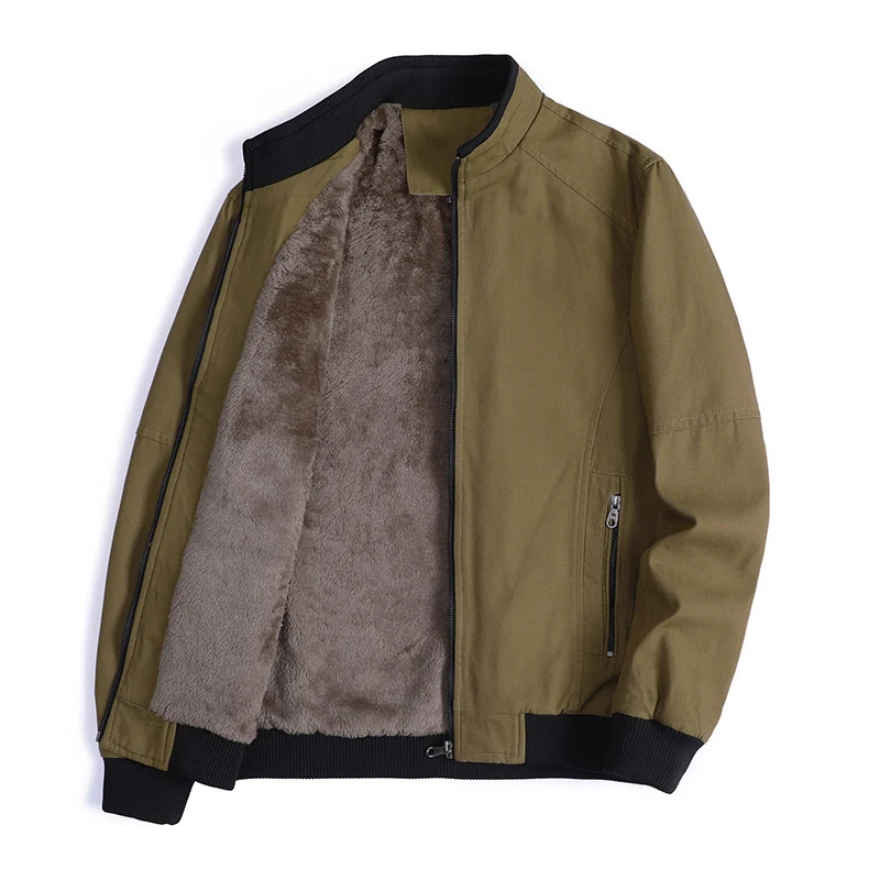 Herren gefütterte Canvas-Bomberjacke mit Teddyfleece-Innenfutter und Stehkragen Nord Taschen